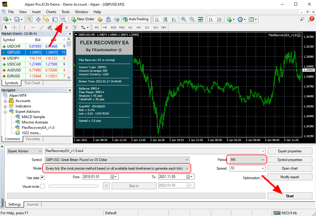 How to backtest Flex Recovery EA - Strategy Tester