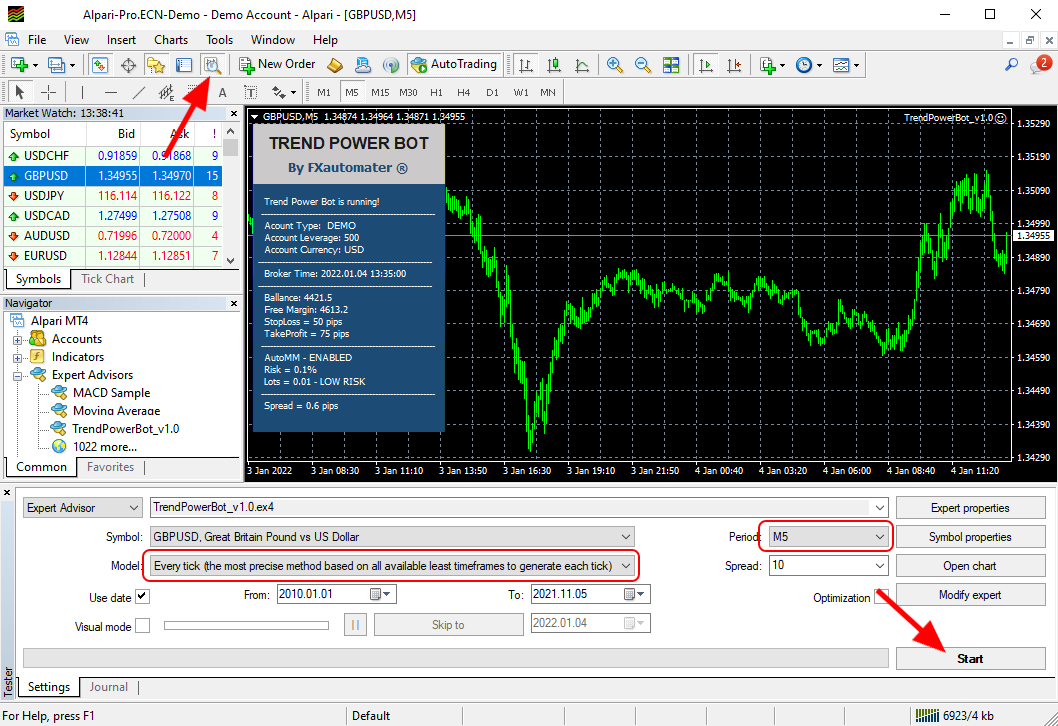 How to backtest Trend Power Bot - Strategy Tester